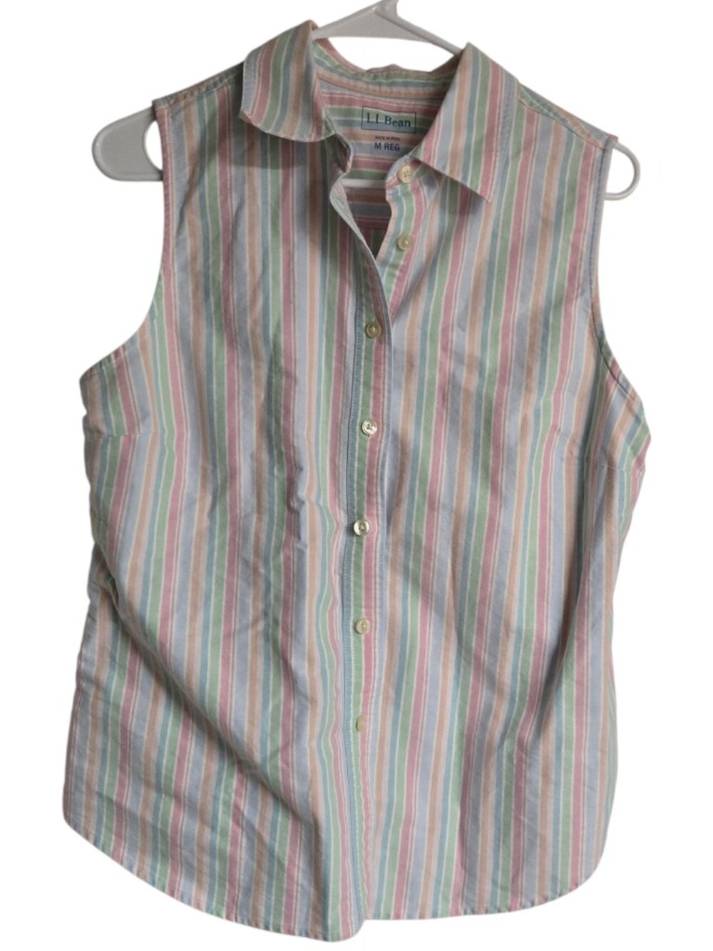Vintage LL Bean Button Up Sleeveless Colorful Pastel Oxford Stripe Blouse Top  M